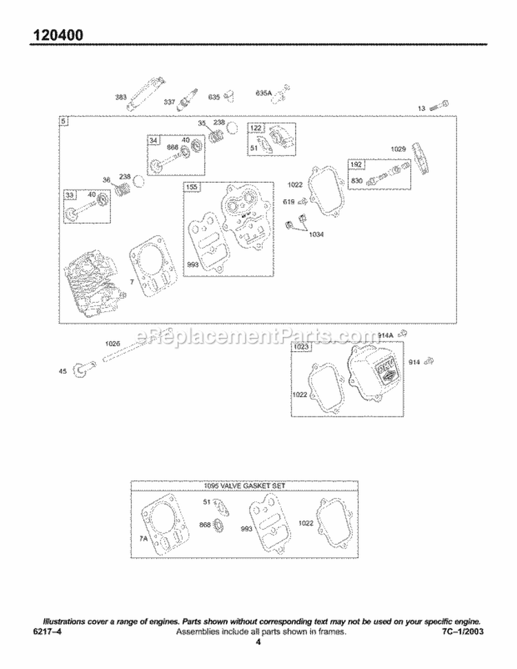 HeadKitsGaskets Diagram and Parts List for 120412-0139-E1  Briggs and Stratton Engine